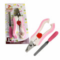 Set pentru îngrijirea animalelor cu clește de unghii și pilă metalică (14 cm) pentru câini și pisici, cu mânere ergonomice roz.