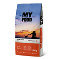Sac de 12 kg de hrană uscată MyFood pentru pisici adulte, formulă Digest Support cu miel și orez, fără porumb și fără soia.