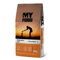 Sac de 12 kg cu hrană uscată premium MyFood pentru pisici sterilizate, rețetă Urinary Support cu somon, fără porumb și fără soia.