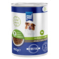 Conservă de 400g cu hrană umedă PawPaw pentru câini adulți, rețetă Low Grain cu bucăți de miel în sos, 100% proteine animale și fără conservanți.