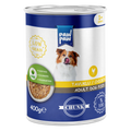 Conservă de 400g cu hrană umedă PawPaw pentru câini adulți, rețetă Low Grain cu 60% bucăți fragede de pui în sos, fără coloranți sau conservanți.