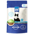 Plic de 85g cu hrană umedă PawPaw pentru pisici adulte, rețetă Low Grain cu bucăți de pește în sos, 100% proteine animale și fără aditivi.